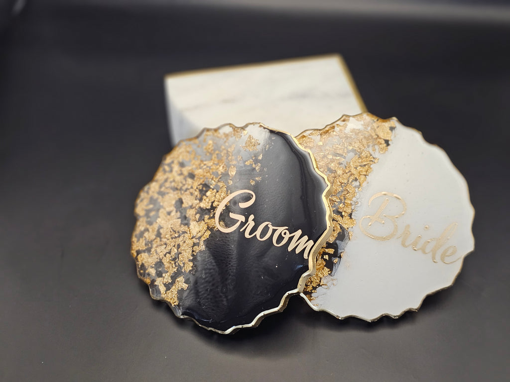 Bride👰🏼 & Groom🤵🏼‍♂️ Geode Coaster - 2 piece set
