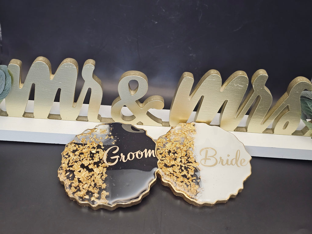 Bride👰🏼 & Groom🤵🏼‍♂️ Geode Coaster - 2 piece set