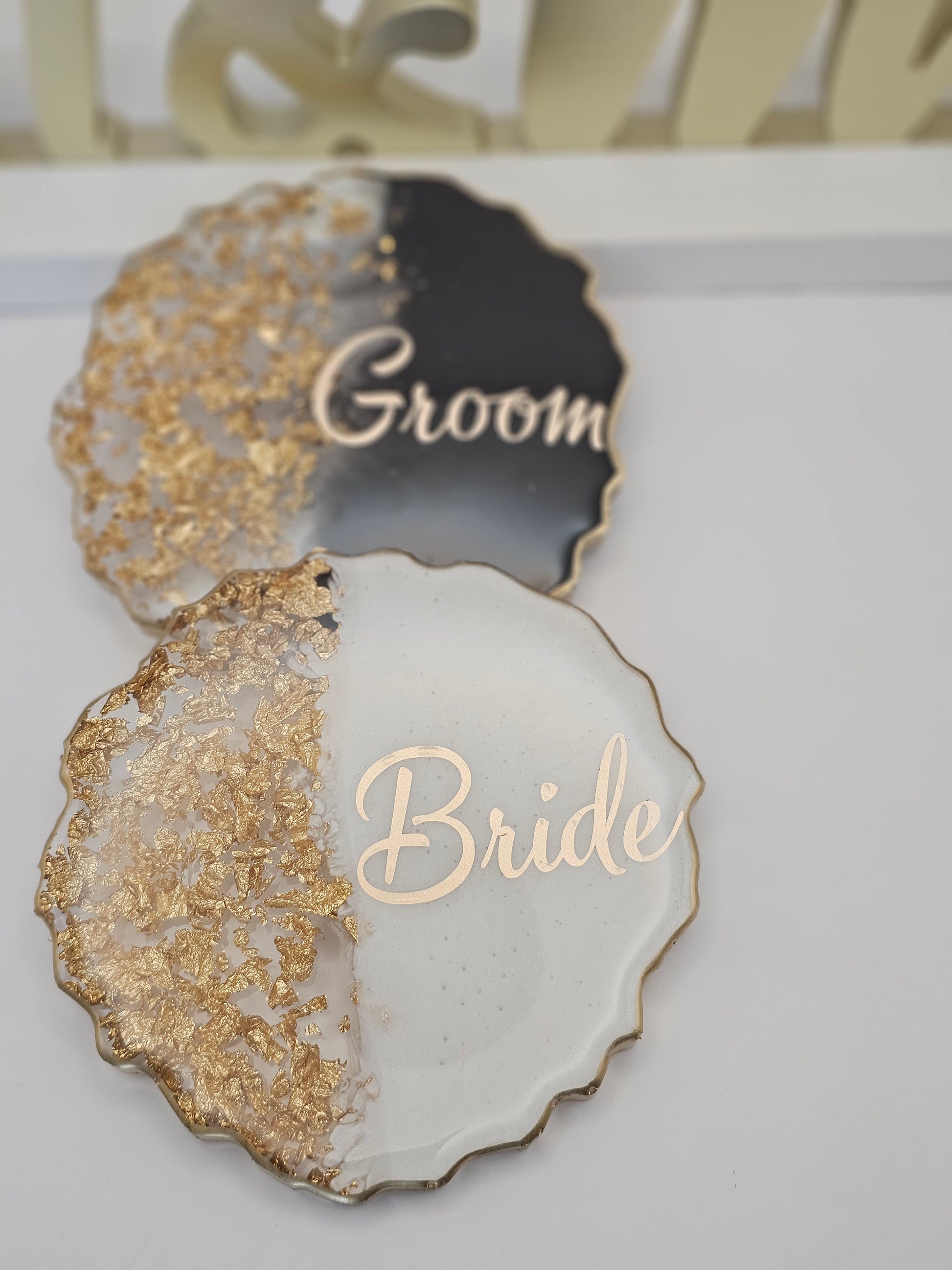Bride👰🏼 & Groom🤵🏼‍♂️ Geode Coaster - 2 piece set