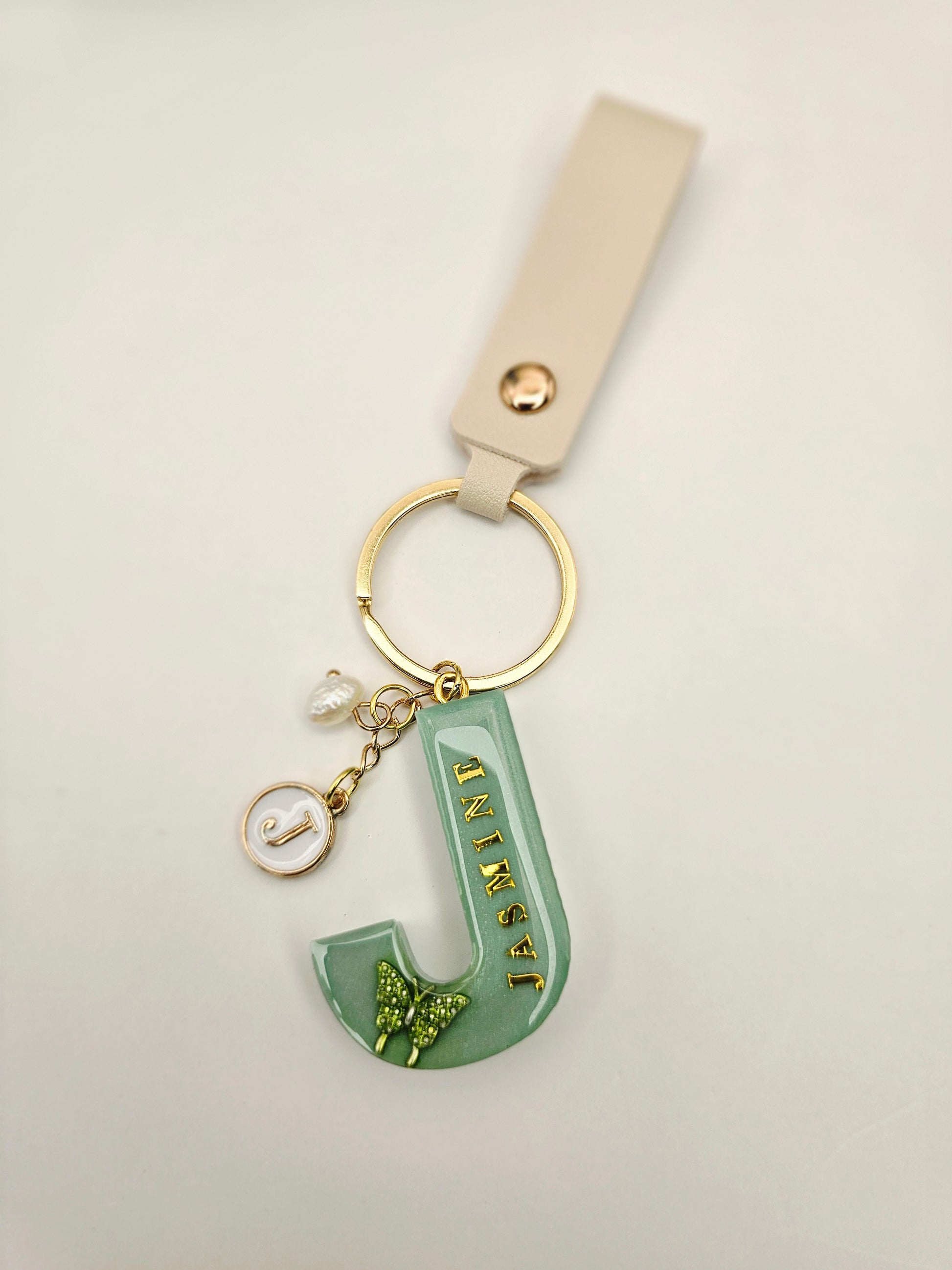 Personalized Resin Letter Keychain with Butterfly & Gold Details