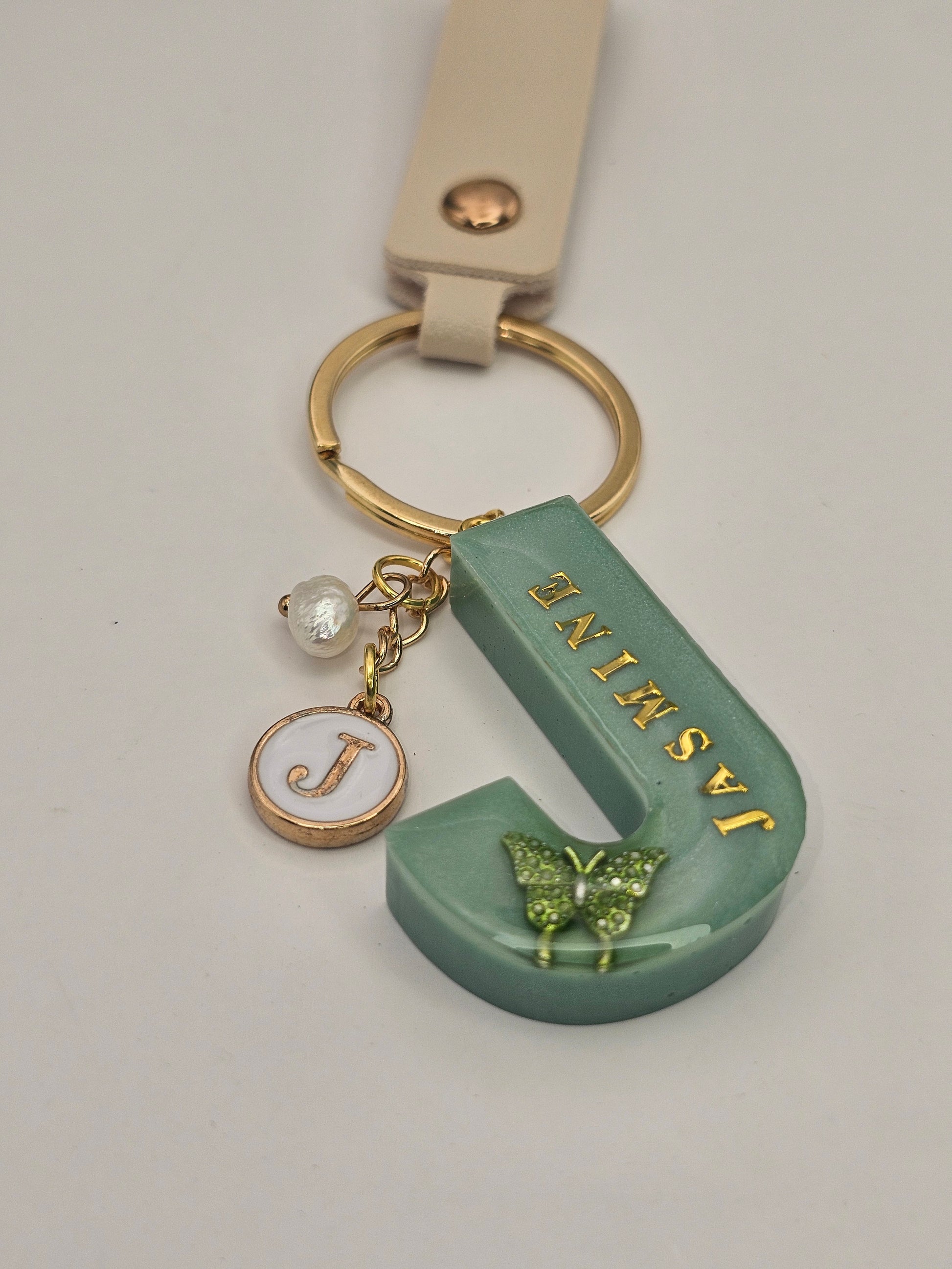 Personalized Resin Letter Keychain with Butterfly & Gold Details