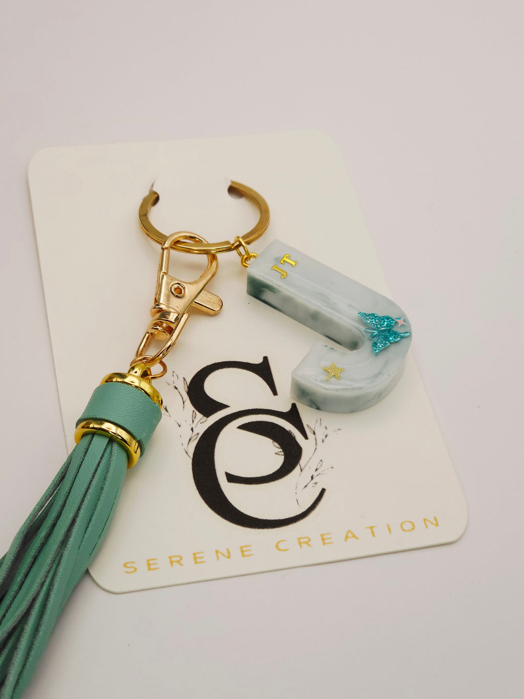 Personalized Marbled Letter Keychain with Butterfly & Gold Initial