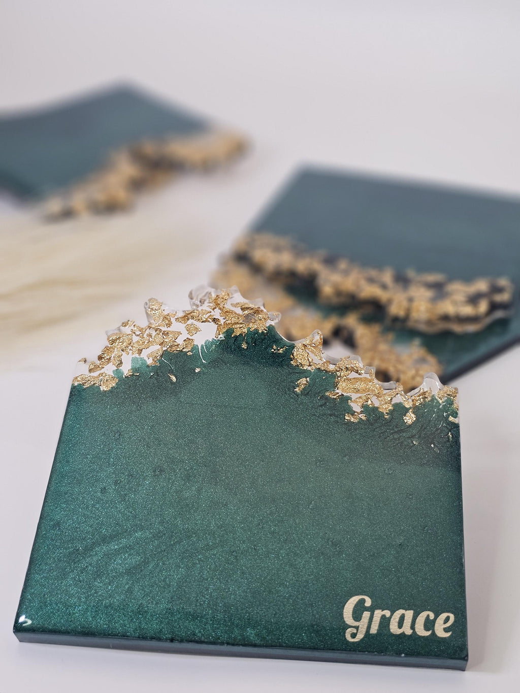 4 piece geode resin coaster