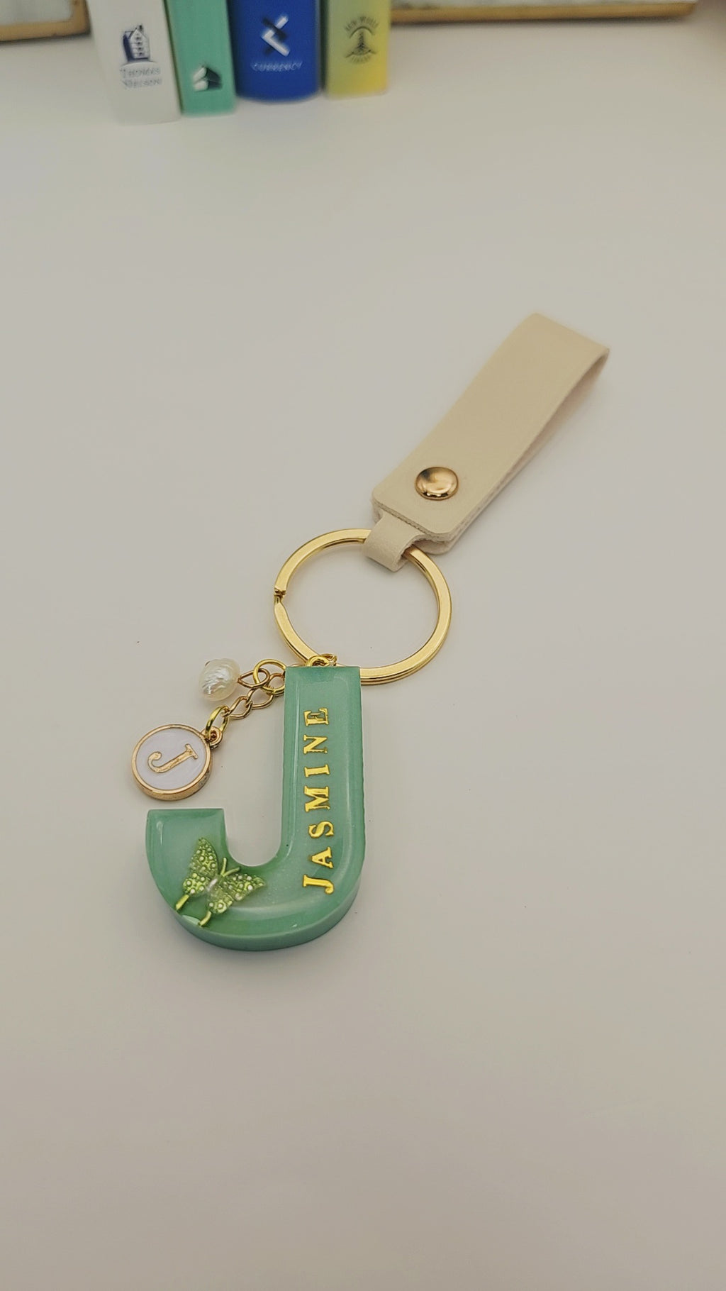 Personalized Resin Letter Keychain with Butterfly & Gold Details