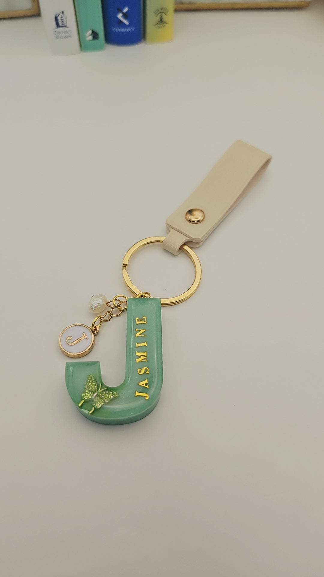 Personalized Resin Letter Keychain with Butterfly & Gold Details