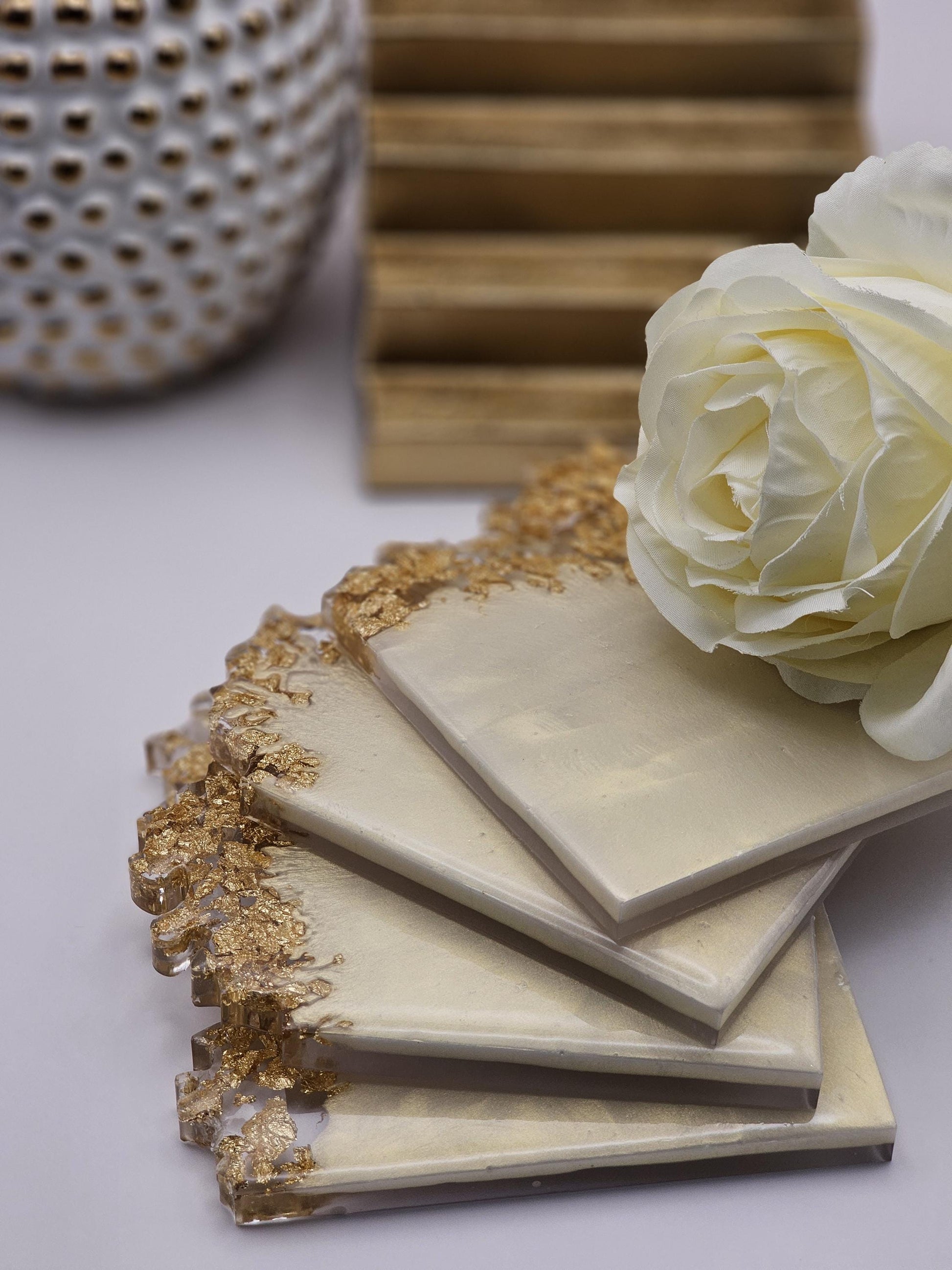 4 piece geode resin coaster